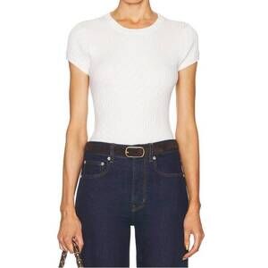 NEW ENZA COSTA cashmere cotton pointelle cap sleeve crewneck top in white